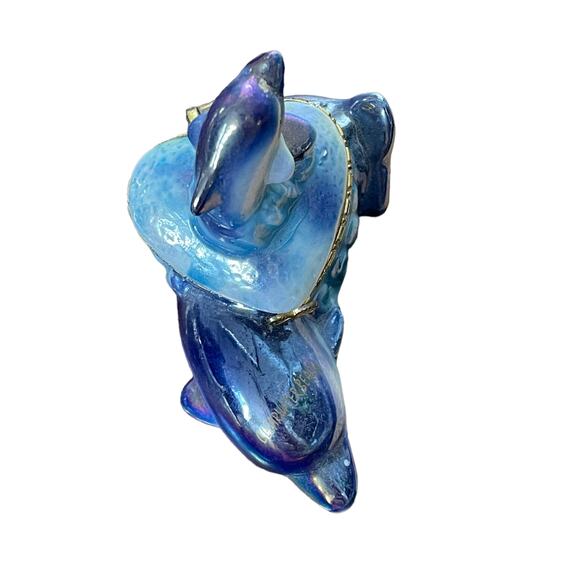 Vintage Dolphin Trinket Box Iridescent Glazed Hinged Beach Florida Nautical Sea - Picture 1 of 16